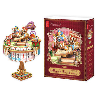 Muziekdoosje DIY 3D Houten Alice’s Tea Party Tone-Cheer, 13,7×13,2×20,9cm