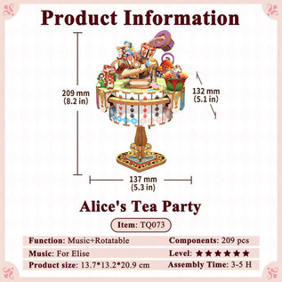 Muziekdoosje DIY 3D Houten Alice’s Tea Party Tone-Cheer, 13,7×13,2×20,9cm