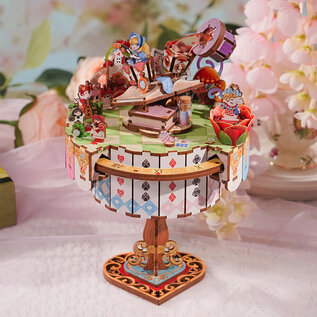 Muziekdoosje DIY 3D Houten Alice’s Tea Party Tone-Cheer, 13,7×13,2×20,9cm