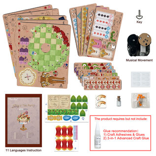 Muziekdoosje DIY 3D Houten Alice’s Tea Party Tone-Cheer, 13,7×13,2×20,9cm