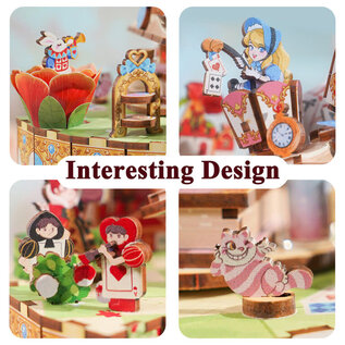 Muziekdoosje DIY 3D Houten Alice’s Tea Party Tone-Cheer, 13,7×13,2×20,9cm