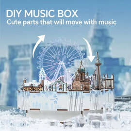Muziekdoosje DIY 3D Houten Puzzel, Snow World, Tone-Cheer, 14x16x15,7cm