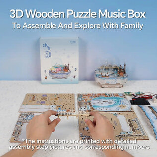 Muziekdoosje DIY 3D Houten Puzzel, Snow World, Tone-Cheer, 14x16x15,7cm