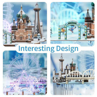 Muziekdoosje DIY 3D Houten Puzzel, Snow World, Tone-Cheer, 14x16x15,7cm