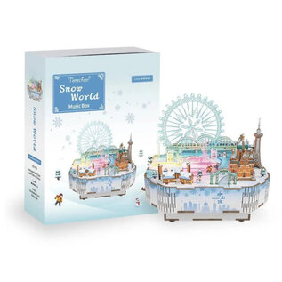 Muziekdoosje DIY 3D Houten Puzzel, Snow World, Tone-Cheer, 14x16x15,7cm