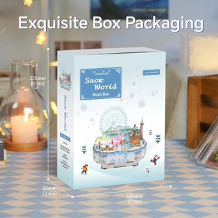 Muziekdoosje DIY 3D Houten Puzzel, Snow World, Tone-Cheer, 14x16x15,7cm