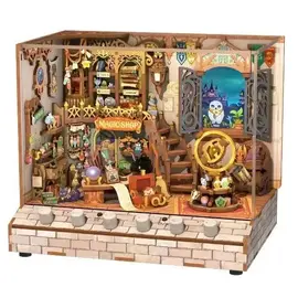 DIY 3D Houten Puzzel met 6 verschillende geluidseffecten en stofkap, Miniature House Magic Shop, Tone-Cheer, 18×14,5×15,4cm