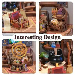 DIY 3D Houten Puzzel met 6 verschillende geluidseffecten en stofkap, Miniature House Magic Shop, Tone-Cheer, 18×14,5×15,4cm