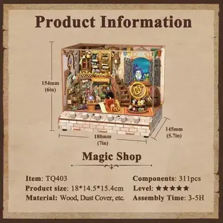 DIY 3D Houten Puzzel met 6 verschillende geluidseffecten en stofkap, Miniature House Magic Shop, Tone-Cheer, 18×14,5×15,4cm
