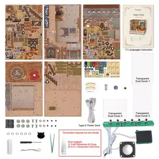 DIY 3D Houten Puzzel met 6 verschillende geluidseffecten en stofkap, Miniature House Magic Shop, Tone-Cheer, 18×14,5×15,4cm