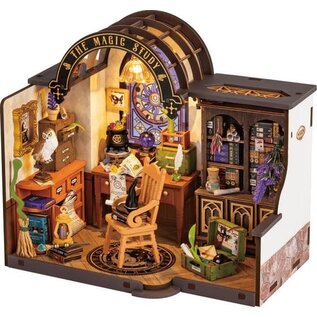 Robotime, DIY Huisje The Magic Study met LED verlichting, , 21x13x19cm