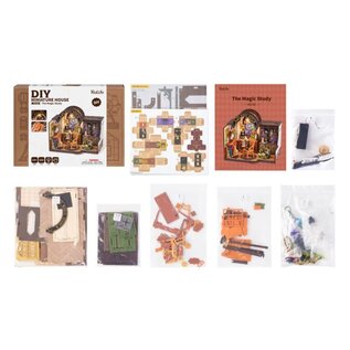 Robotime, DIY Huisje The Magic Study met LED verlichting, , 21x13x19cm