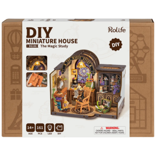 Robotime, DIY Huisje The Magic Study met LED verlichting, , 21x13x19cm