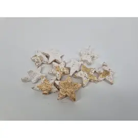 Decoratiemateriaal - COCOSNOOT STERREN 4-5CM WHITE MET GOLD-TOUCH 10ST