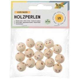Folia Houten Kralen Schattige Gezichten - 15 Stuk