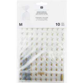 Zakjes met bodem en gouden sterren - Foodsafe - 14,x24x6cm - 10st.