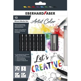 Mixed media set Eberhard Faber 13-dlg 8x duo brush/fineliner, 2x pigmentliner, 1x waterpenseel, 1x grafietpotl., 1x gum