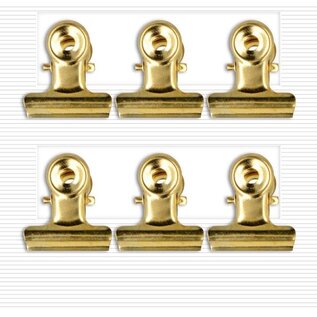 6 clips bulldog goud 2,1x2,3 cm