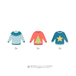 6 houten gekleurde silhouetten Kerst