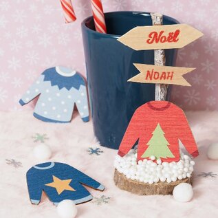 6 houten gekleurde silhouetten Kerst