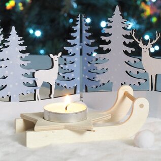 Houten kaarsenhouder slee 11,5x4 cm