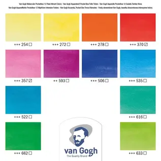 Van Gogh Aquarelverf pocket box felle tinten met 12 kleuren in halve napjes