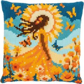 Kruissteekkussen kit Meisje met de zon