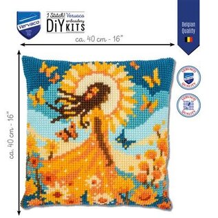 Kruissteekkussen kit Meisje met de zon