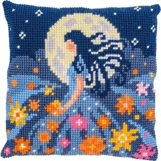Kruissteekkussen kit Meisje met de maan