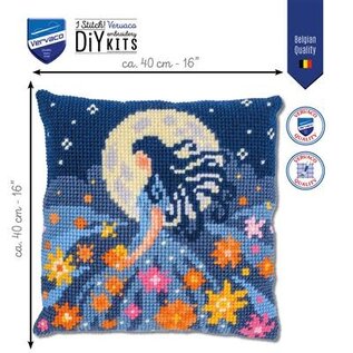 Kruissteekkussen kit Meisje met de maan