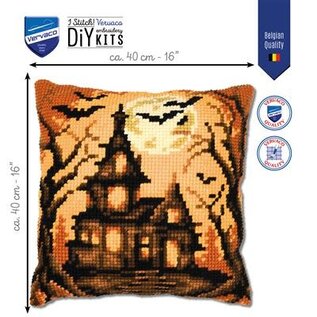 Kruissteekkussen kit Halloween huis