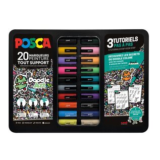 POSCA metalen opbergdoos 20 stiften met workshop Doodlen
