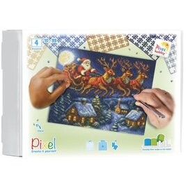 Pixelhobby - Kerstman met rendier 4 basisplaten +/-100 pixelmatjes
