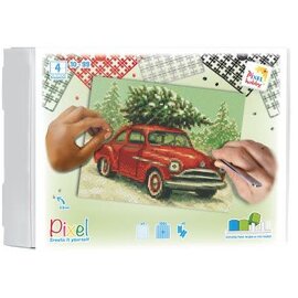 Pixelhobby - Auto met kerstboom 4 basisplaten +/-100 pixelmatjes