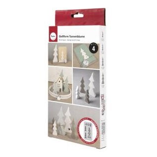 Silicone gietmal Dennenbomen, 14,5x26x2cm, 4 vormen, 1st.