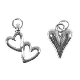 Metalen Charms Hart + Duohart, 11x16+10x18mm, ring 5mm, 2st.,