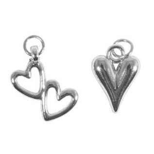Metalen Charms Hart + Duohart, 11x16+10x18mm, ring 5mm, 2st.,