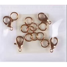 Karabijnsluitingen met ringen brons 12mm 4st.