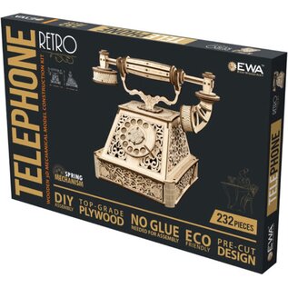Eco Wood Art (EWA) 3D Houten Puzzel, Retro Telephone, 21,2x22x27,8cm