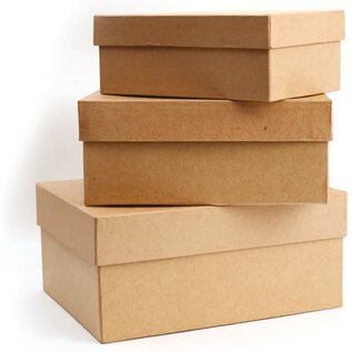 In elkaar passende rechthoekige dozen van papier-maché (3-delig)