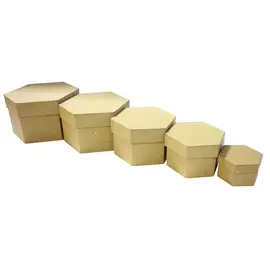 Zeshoekige doosjes van papier-maché (5-delig)