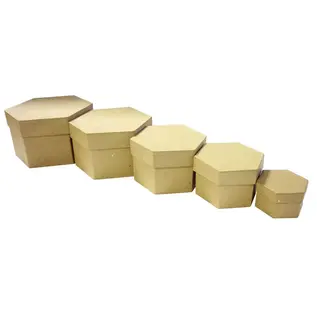 Zeshoekige doosjes van papier-maché (5-delig)