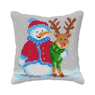 Voorbedrukt kruissteek kussenpakket Sneeuwpop 40x40cm