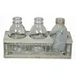 Decoratiebakje Hout/Ijzer 3Xfles 21x8X11cm – Natuurlijk decoratiemateriaal