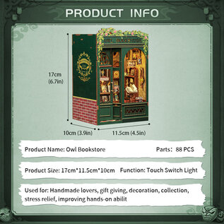 3D Booknook, Owl Bookstore, 11,5x10x17cm