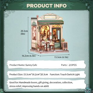 3D DIY Huisje, Sunny Café,15,5×16,2×20,3cm
