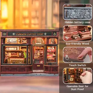 3D DIY Huisje, Corner Coffee Shop, 21x13x17cm