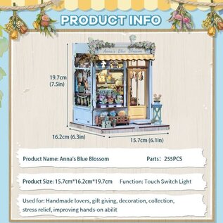 3D DIY Huisje, Anna’s Blue Blossom, 15,7×16,2×19,7cm
