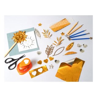 3 vellen licht goudkleurig embossing alu 20 x 20 cm