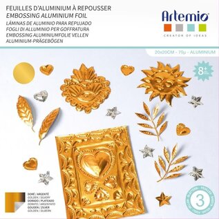 3 vellen licht goudkleurig embossing alu 20 x 20 cm